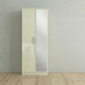 Knightsbridge Cream Gloss 2 Door 1 Mirror Tall Wardrobe