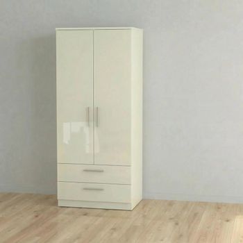 Knightsbridge Cream Gloss 2 Door 2 Drawer Double Wardrobe