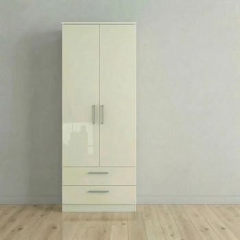 Knightsbridge Cream Gloss 2 Door 2 Drawer Tall Wardrobe