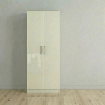 Knightsbridge Cream Gloss 2 Door Tall Plain Wardrobe