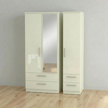 Knightsbridge Cream Gloss 3 Door 1 Mirror Combi Wardrobe