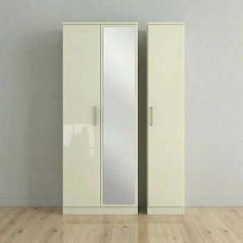 Knightsbridge Cream Gloss 3 Door 1 Mirror Tall Triple Wardrobe