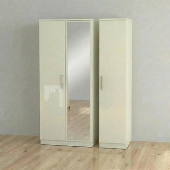 Knightsbridge Cream Gloss 3 Door 1 Mirror Triple Wardrobe