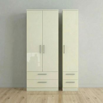 Knightsbridge Cream Gloss 3 Door 4 Drawer Tall Triple Wardrobe