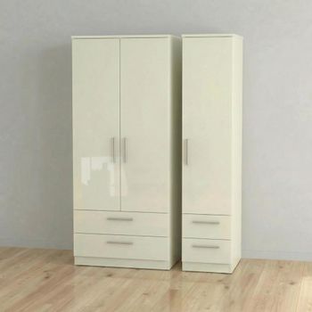 Knightsbridge Cream Gloss 3 Door 4 Drawer Triple Wardrobe