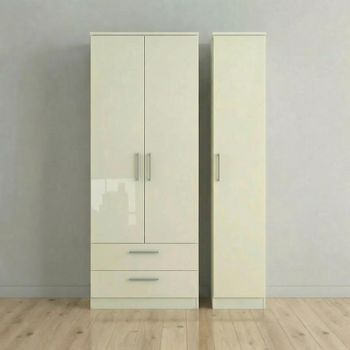Knightsbridge Cream Gloss 3 Door LHF 2 Drawer Tall Triple Wardrobe