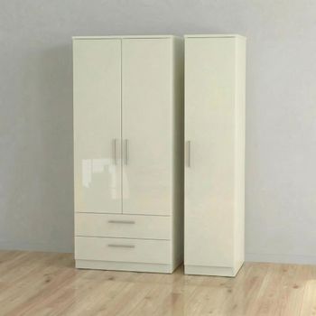 Knightsbridge Cream Gloss 3 Door LHF 2 Drawer Triple Wardrobe