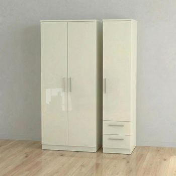 Knightsbridge Cream Gloss 3 Door RHF 2 Drawer Triple Wardrobe