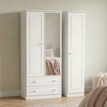 Crystal Combi White 3 Door 1 Mirror LHF 2 Drawer Wardrobe