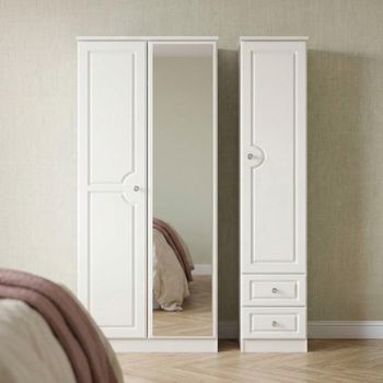 Crystal Combi White 3 Door 1 Mirror RHF 2 Drawer Wardrobe