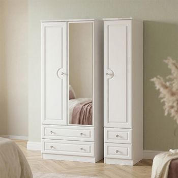 Crystal Combi White 3 Door 1 Mirror Wardrobe