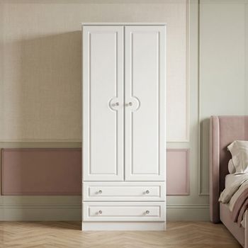 Crystal Double White 2 Door 2 Drawer Wardrobe