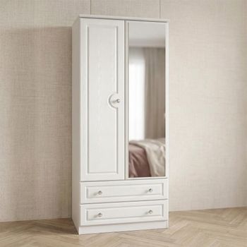 Crystal White 2 Door 2 Drawer 1 Mirror Wardrobe