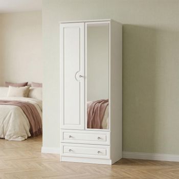 Crystal Tall Combi White 2 Door 1 Mirror Wardrobe