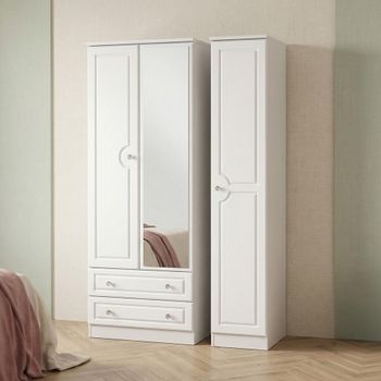 Crystal Tall Combi White 3 Door 1 Mirror LHF 2 Drawer Wardrobe