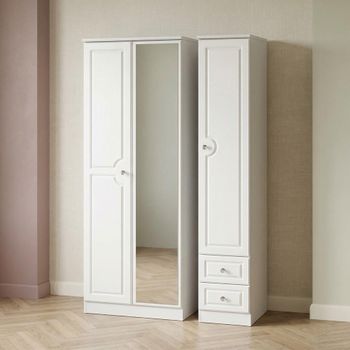 Crystal Tall Combi White 3 Door 1 Mirror RHF 2 Drawer Wardrobe