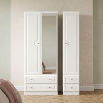 Crystal Tall Combi White 3 Door 1 Mirror Wardrobe