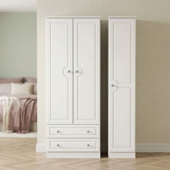 Crystal Tall White 3 Door LHF 2 Drawer Triple Wardrobe