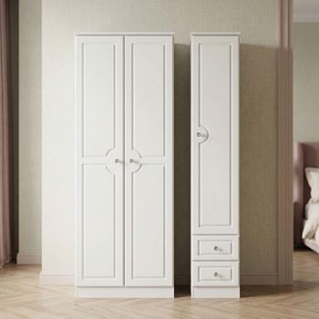Crystal Tall White 3 Door RHF 2 Drawer Triple Wardrobe