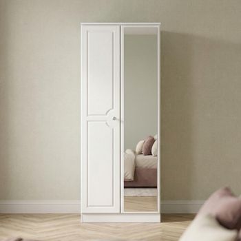 Crystal White 2 Door 1 Mirror Tall Wardrobe
