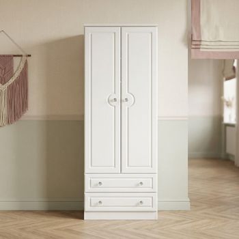 Crystal White 2 Door 2 Drawer Tall Wardrobe
