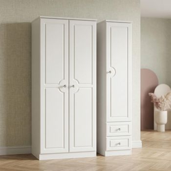Crystal White 3 Door RHF 2 Drawer Triple Wardrobe