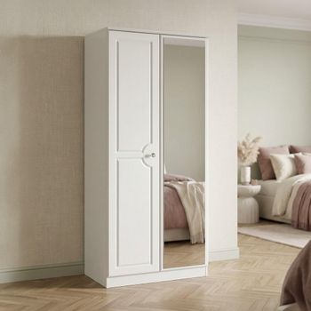 Crystal White 2 Door 1 Mirror Wardrobe
