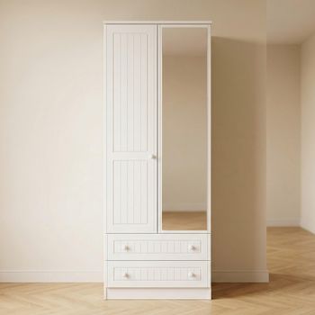 Warwick White 2 Door 1 Mirror Combi Tall Wardrobe
