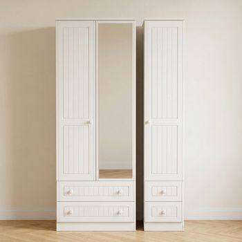 Warwick White 3 Door 1 Mirror 4 Drawer Combi Tall Wardrobe