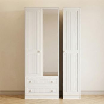 Warwick White 3 Door 1 Mirror LHF 2 Drawer Combi Tall Wardrobe