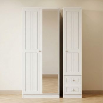 Warwick White 3 Door 1 Mirror RHF 2 Drawer Combi Wardrobe