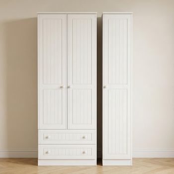Warwick White 3 Door LHF 2 Drawer Tall Triple Wardrobe