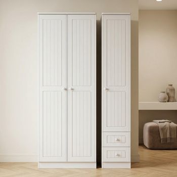Warwick White 3 Door RHF 2 Drawer Tall Triple Wardrobe