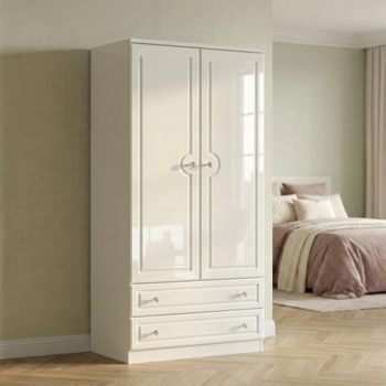 Balmoral White Gloss H 182.4cm 2 Door 2 Drawer Double Wardrobe