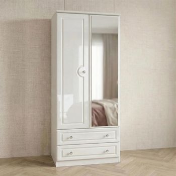 Balmoral White Gloss 2 Door Mirror Combi Wardrobe