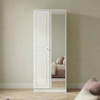 Balmoral White Gloss 2 Door 1 Mirror Tall Wardrobe