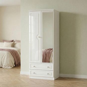 Balmoral White Gloss 2 Door Tall Combi with 1 Mirror Wardrobe