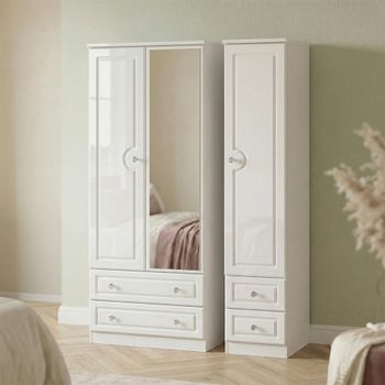 Balmoral White Gloss 3 Door Combi Wardrobe with 1 Mirror