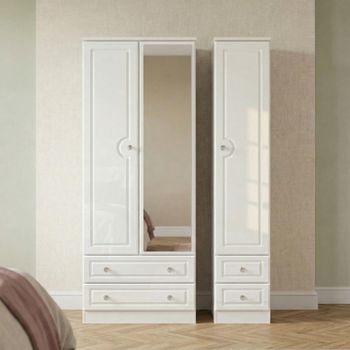 Balmoral White Gloss 3 Door Tall Combi Wardrobe with 1 Mirror