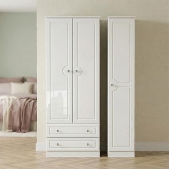 Balmoral White Gloss 3 Door Tall Triple Wardrobe with LHF 2 Drawer