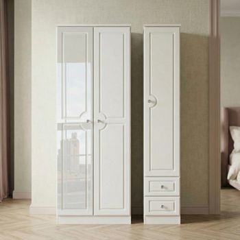 Balmoral White Gloss 3 Door Tall Triple Wardrobe with RHF 2 Drawer