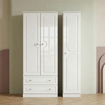 Balmoral White Gloss 3 Door Triple Wardrobe with LHF 2 Drawer