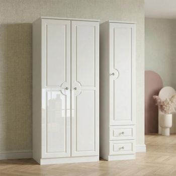 Balmoral White Gloss 3 Door Triple Wardrobe with RHF 2 Drawer