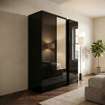 Monaco Black Gloss 3 Door 1 Mirror Combi Tall Wardrobe