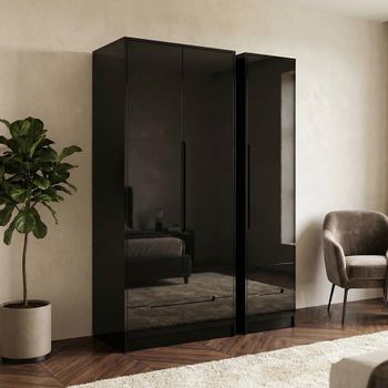 Monaco Black Gloss 3 Door 4 Drawer Tall Triple Wardrobe