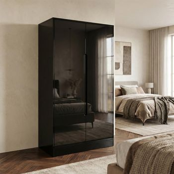Monaco Black Gloss 2 Door Midi Wardrobe