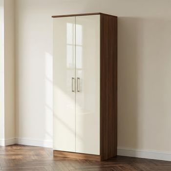Knightsbridge Cream Gloss and Walnut 2 Door Tall Plain Wardrobe