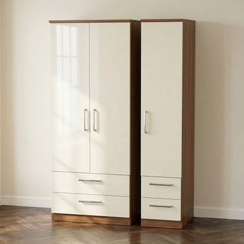 Knightsbridge Cream Gloss and Walnut 3 Door 4 Drawer Triple Wardrobe