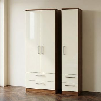 Knightsbridge Cream Gloss and Walnut 3 Door 4 Drawer Triple Tall Wardrobe