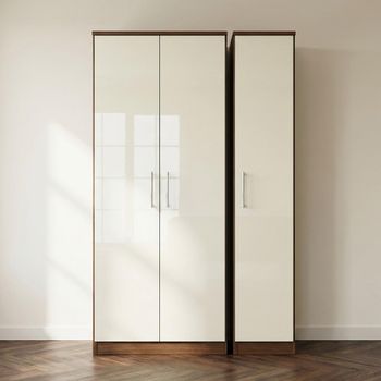 Knightsbridge Cream Gloss and Walnut 3 Door Triple Wardrobe